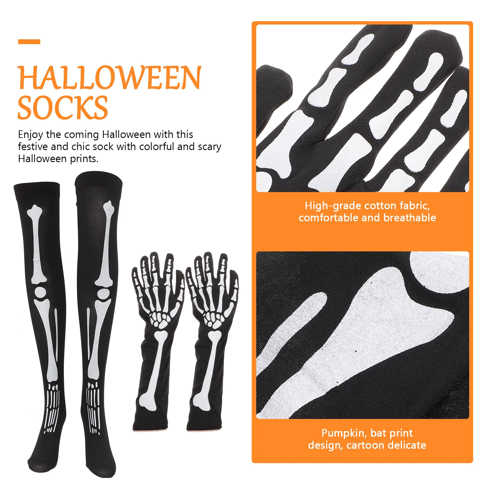 Halloween-Strümpfe und Handschuhe Set, Lang, Polyester, Cosplay-Zubehör, Party-Kostüm, Gruseliges Feiertagsoutfit, Unisex