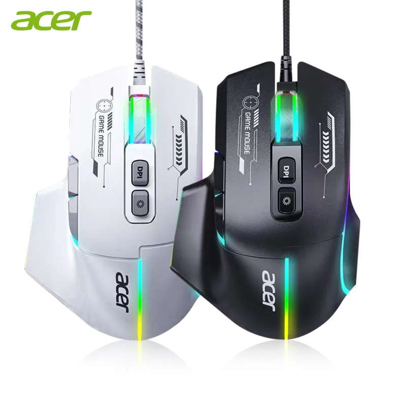 Acer Gaming Mouse Omw950 Rgb Luminous 7200Dpi Home Office 7-Key Macro Programming Wired Mouse For Desktop Computers Laptop PC
