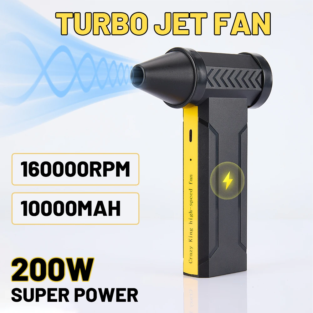 Wysokobrotowy turbo wentylator o prędkości 60 m/s, 160 000 obr./min, mocny, silny wentylator, silnik bezszczotkowy, przenośny chłodzik powietrza z portem Type-C, dmuchawa do kurzu.