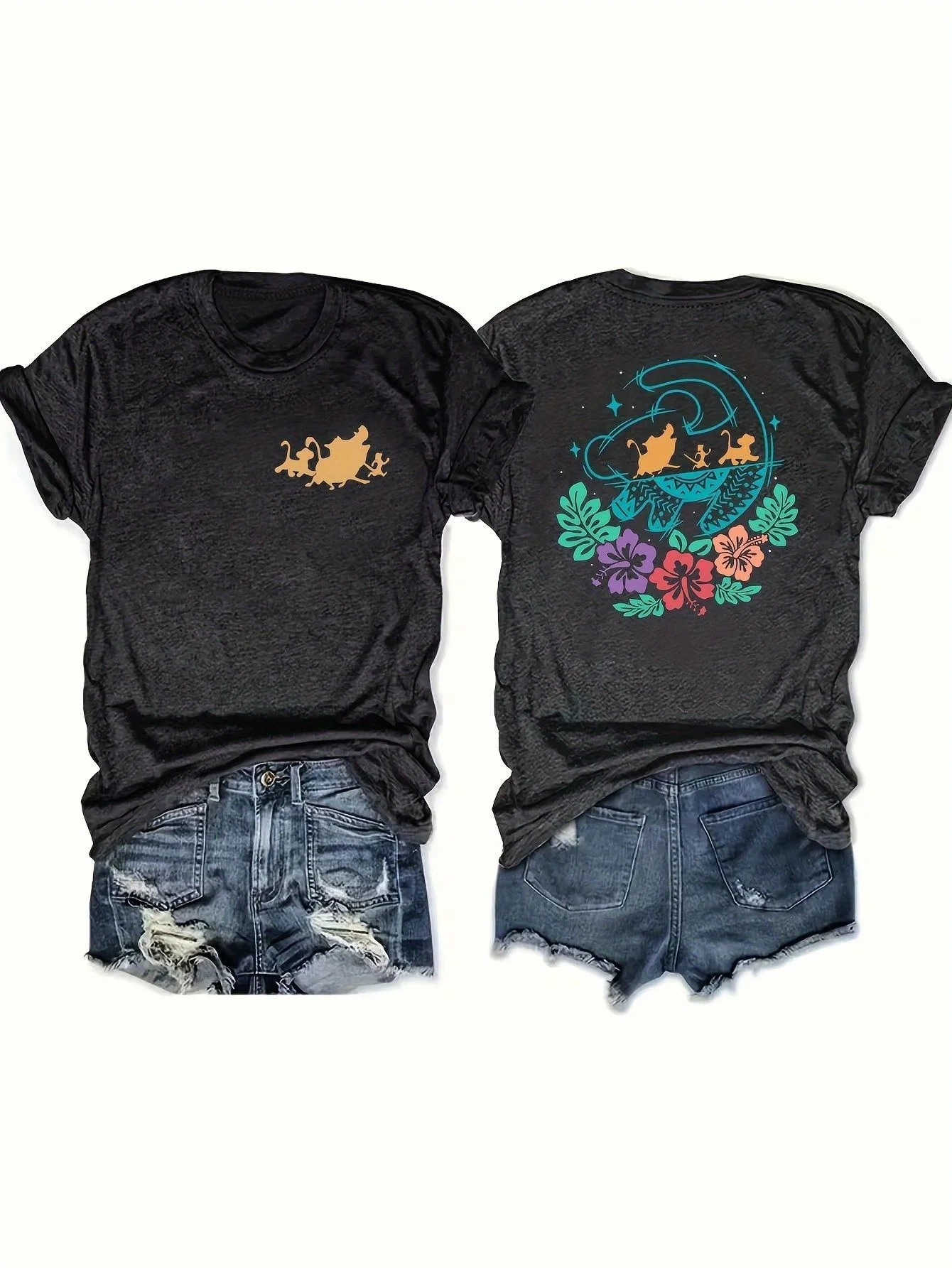 

Disney European and American Fashion Casual Round Neck T-shirt Short Sleeves Suitable for Men and Women Cartoon Print