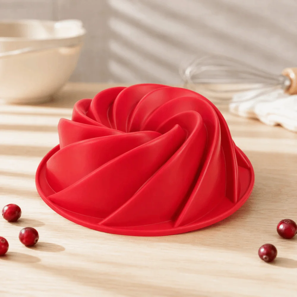 Durable Silicone Spiral Cake Pan Non-Stick Spiral Fluted Shape Donut Baking Pan Flexible Round Round Baking Pan Microwave Oven