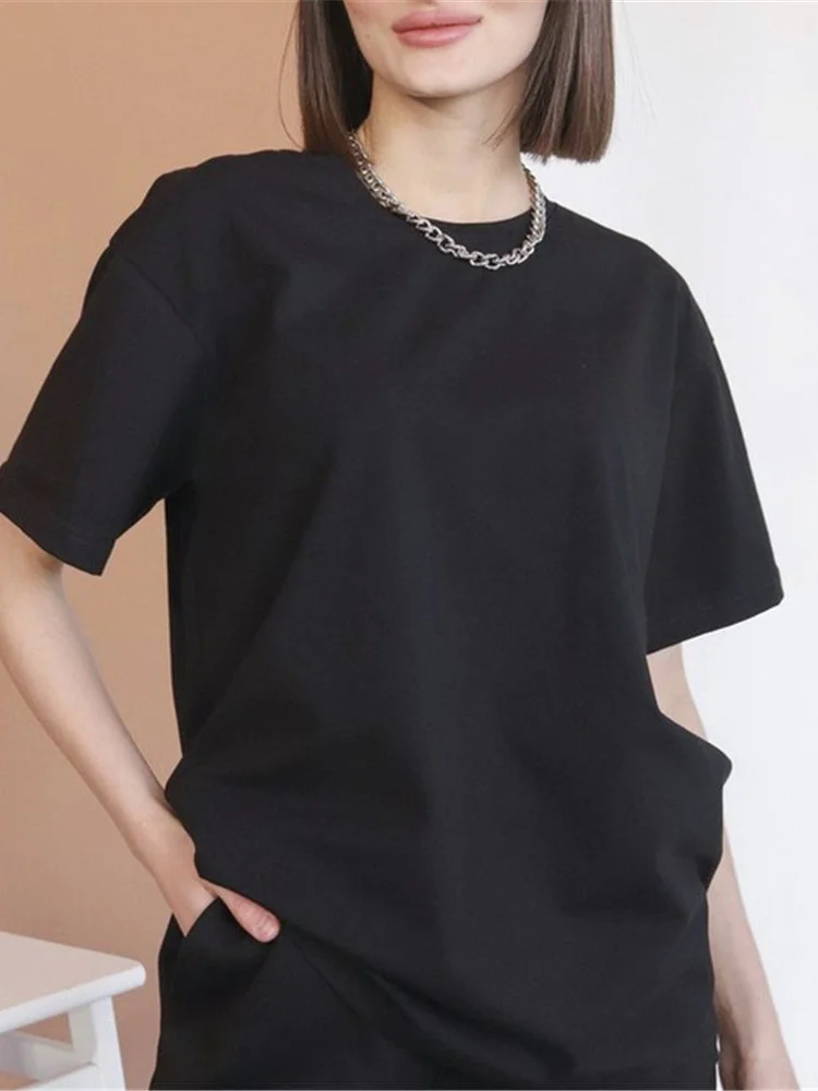 Women 100% Cotton Solid Basic T Shirt Summer Casual Loose T-Shirt Women Tee Shirt Oversized O Neck Female Tops