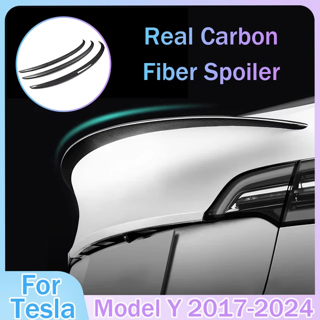 Prawdziwy spojler z włókna węglowego do samochodu Tesla Model Y 2017-2024 Oryginalne skrzydło bagażnika Błyszczący matowy samochód Akcesoria zewnętrzne Nowy