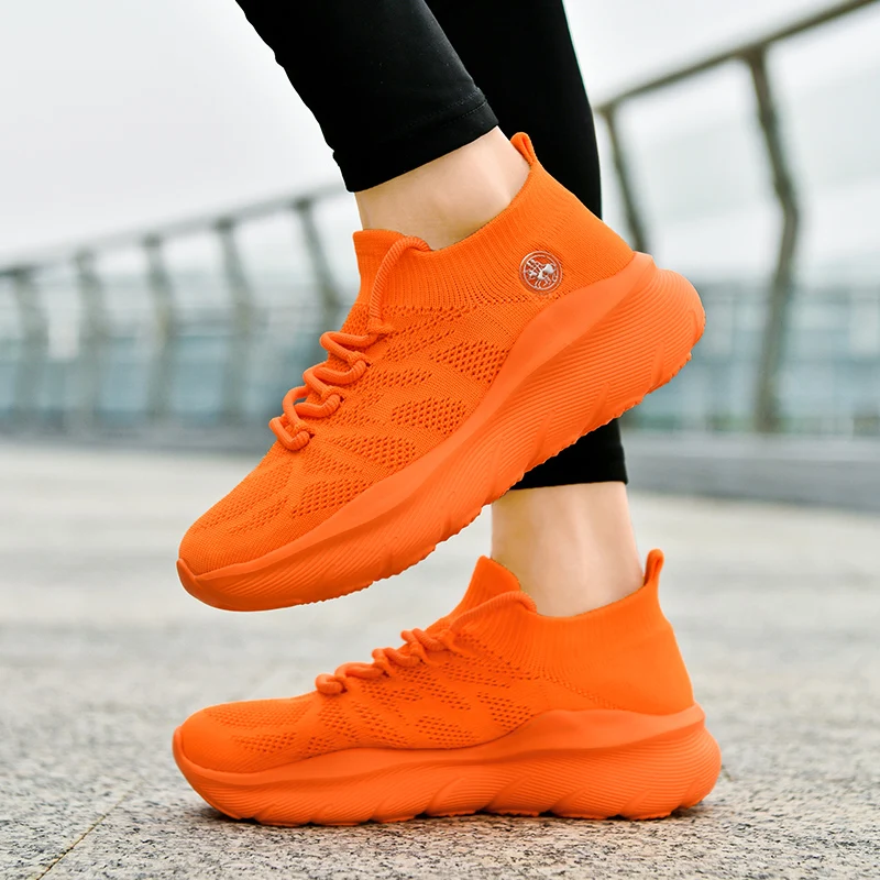 Fashion Orange Running Shoes Men Women High Quality Knit Platform Men\'s Sneakers Trendy Casual Breathable Women\'s Sports Shoes