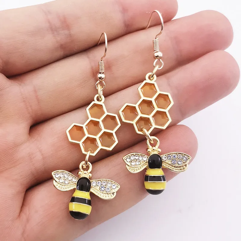 Bee Honeycomb Enamel Metal Earrings gothic witch pendants, jewelry, ladies fashion gifts, classic Halloween fantasy