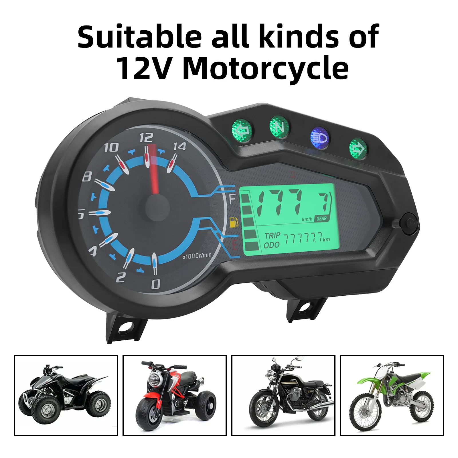 Universal Motorcycle Instrument RPM Speed Display LED Oil Gauge 140000 Tachometer Tach Dashboard For Italika 150z 150sz 170z