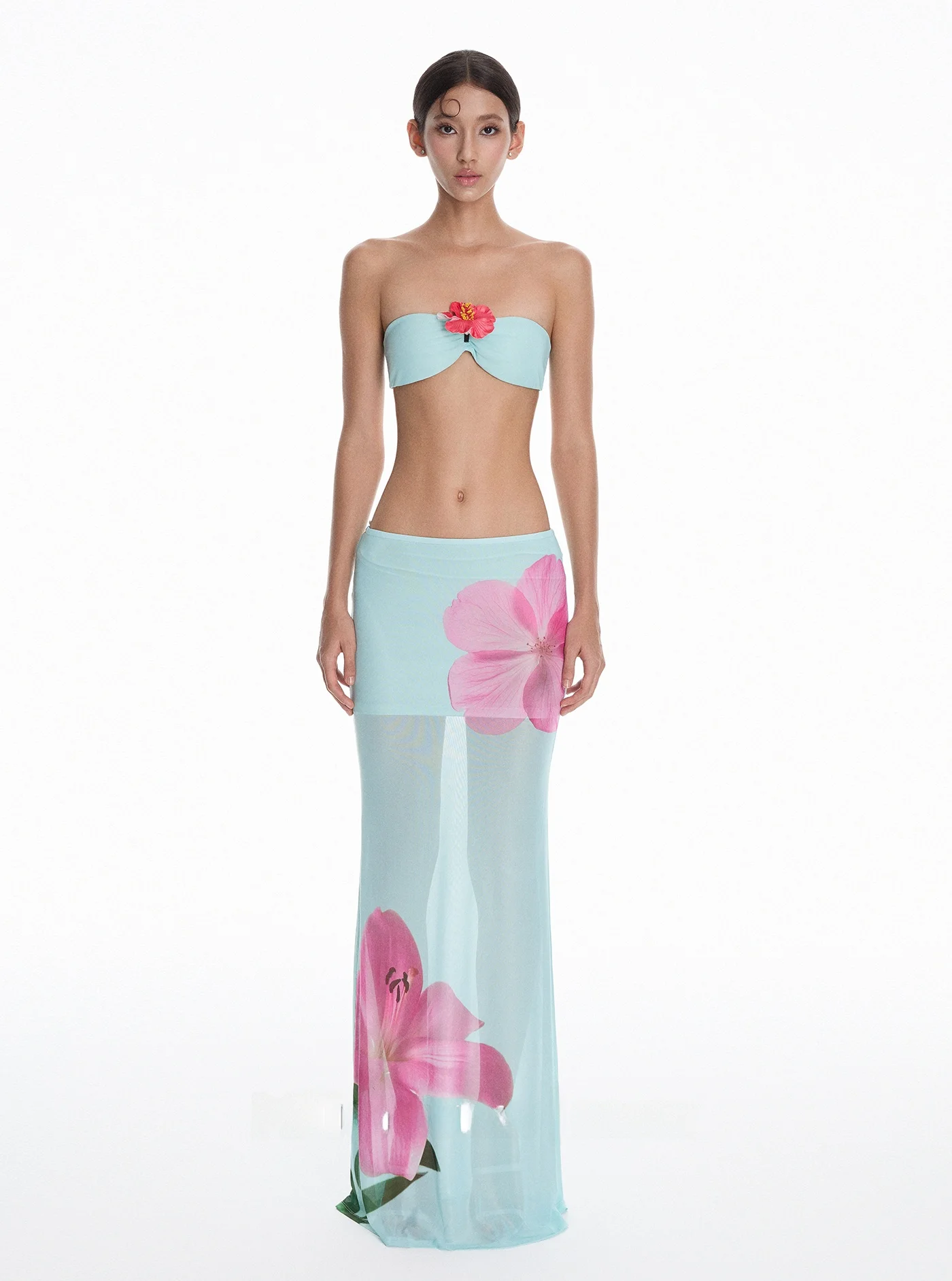 

Tagkita Summer Holiday Island Print Crop Top High Waist Long Skirt Set Women's Fashion Short Style French Style Teenager Suit...