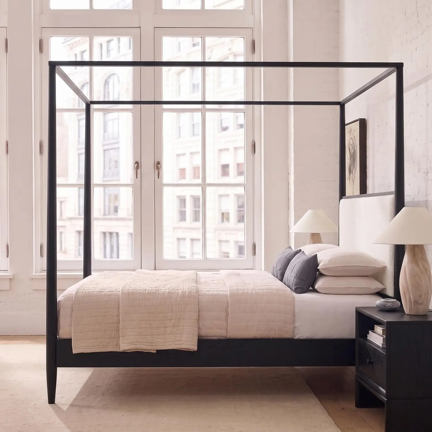 Canopy Bed Frame Black Vintage Four-Poster Platform, Customized view 5