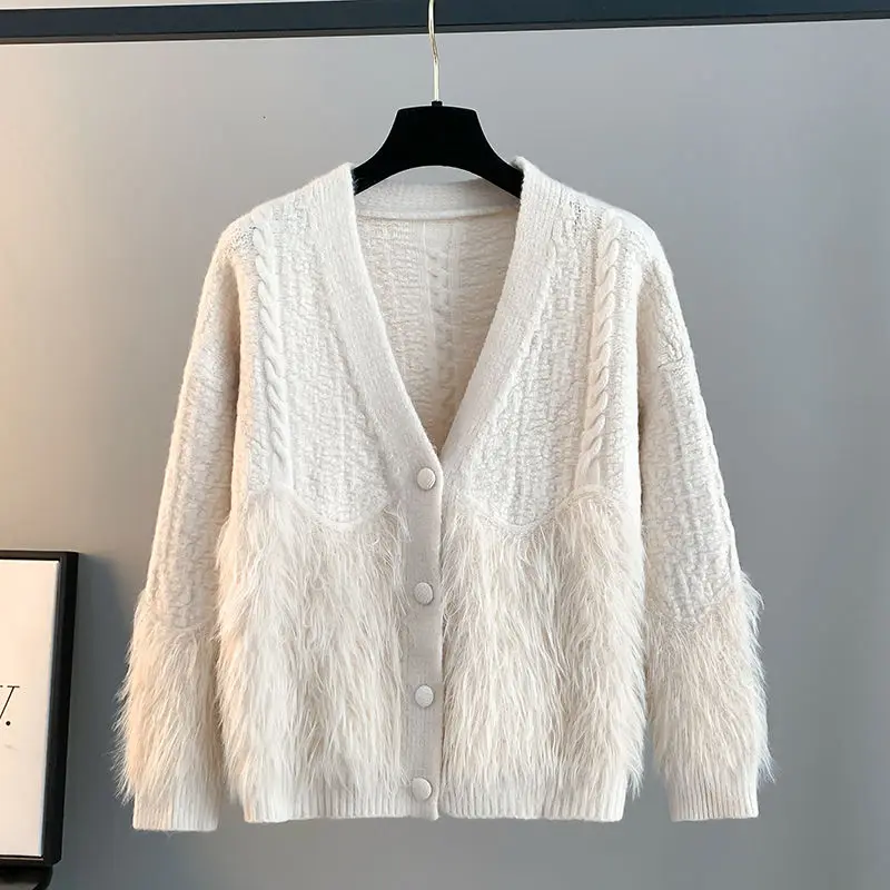 Autumn and Winter New Korean Version Lazy Style Sweater Knitted Cardigan Jacket for Women with a High-end Feel as an Extra Top
