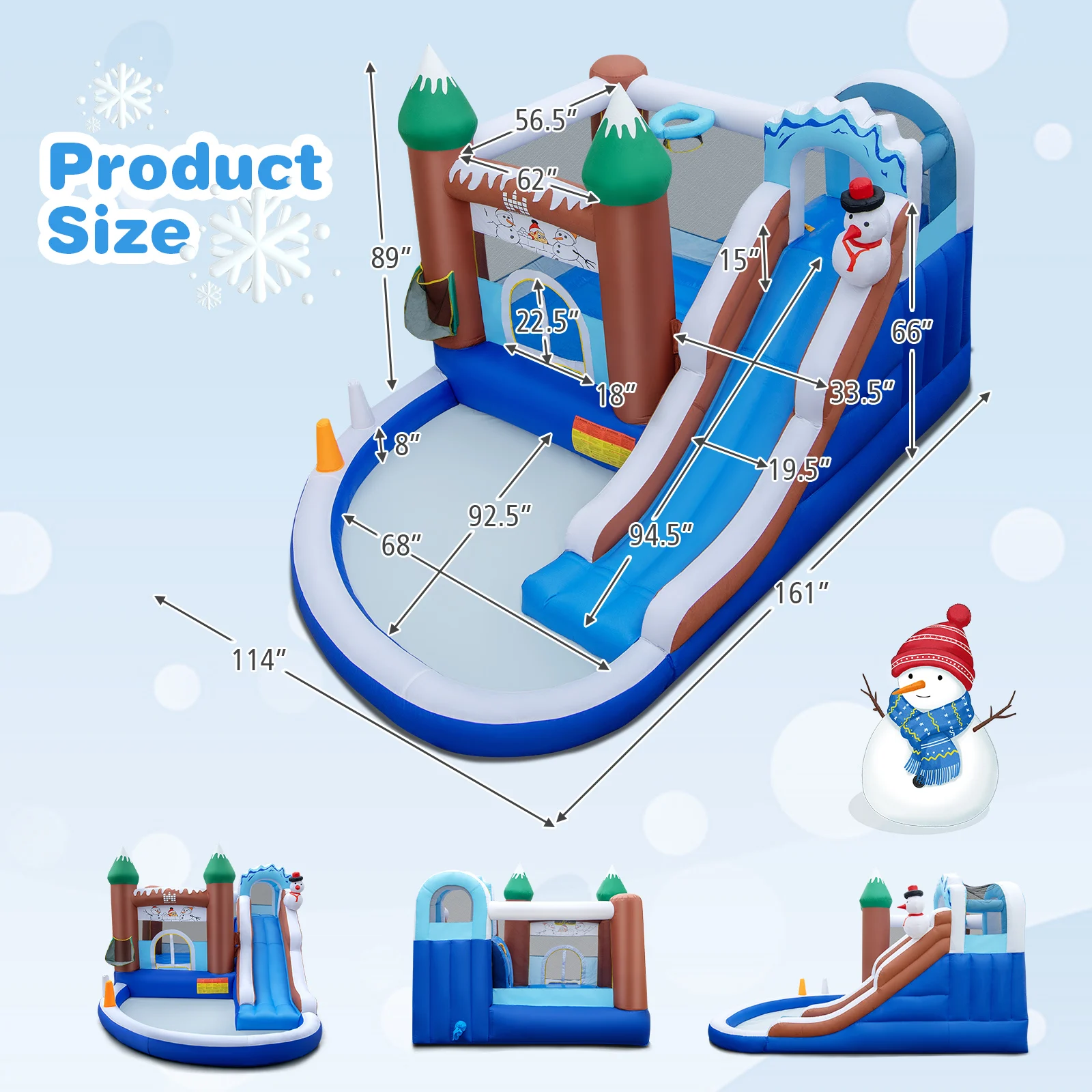 6-in-1 Winter Theme Snowman Inflatable Castle Kids Bounce House with 735W Blower