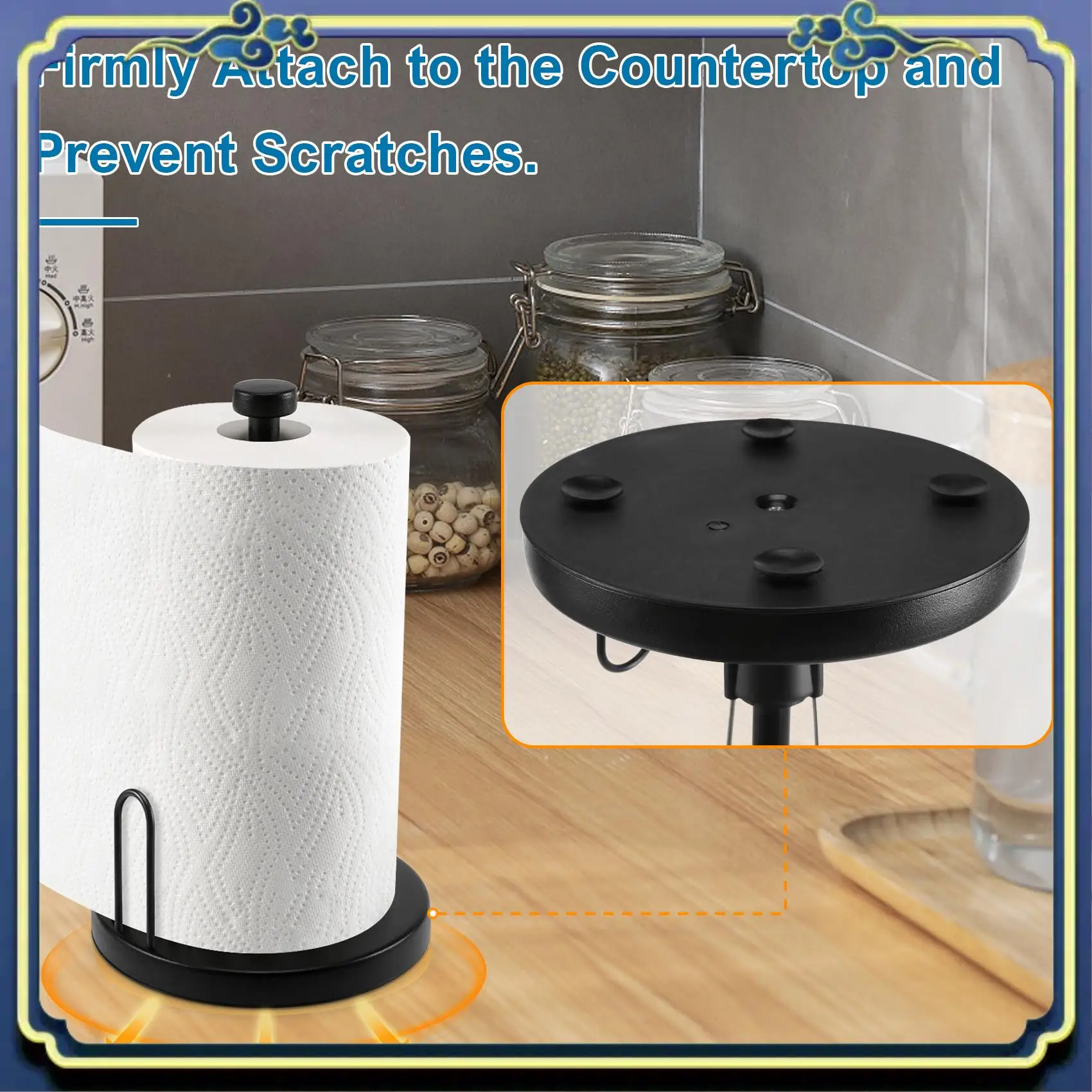 Portable Paper Towel Holder Countertop, Paper Towel Stand With Ratchet System For Kitchen Bathroom Black