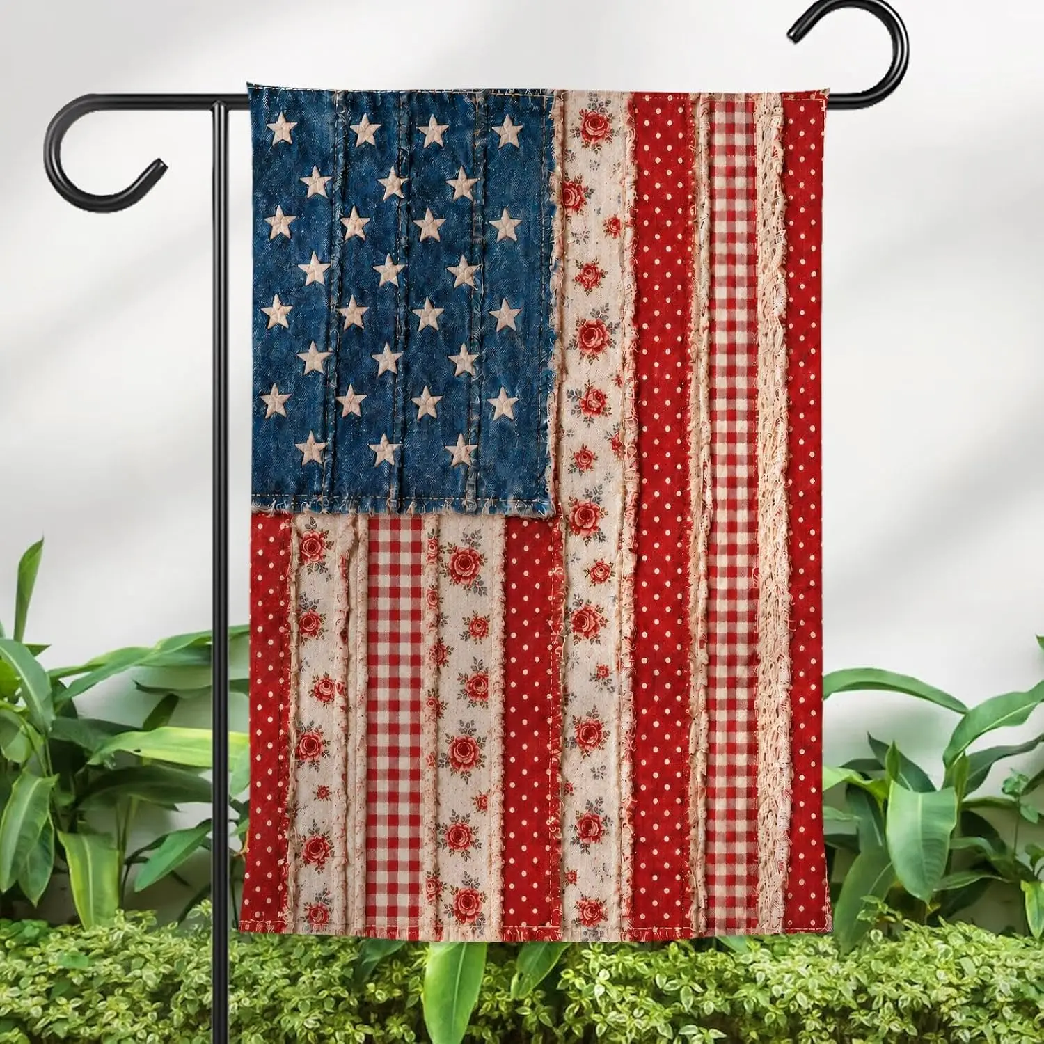 Faux Patchwork American Flag Garden Decoration Patriotic USA Quilt Style Outdoor Yard Banner 12x18 Double Sided Summer Holid kkz