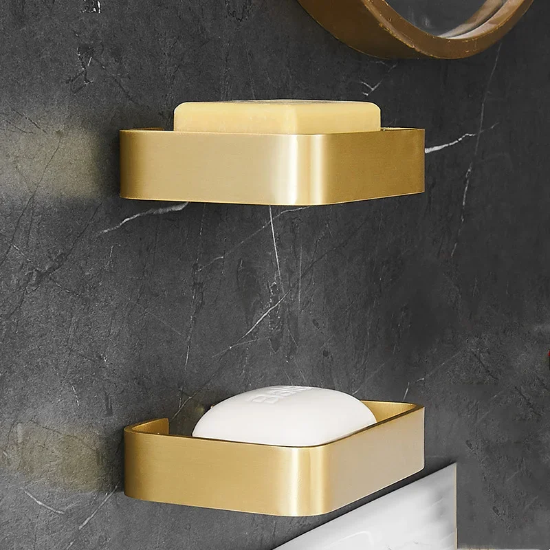 Bathroom Soap Dish Holder Gold/Black/Chrome 304 Stainless Steel Bath Square Shelf Shower Caddy Rack Wall Mounted Nail Punched