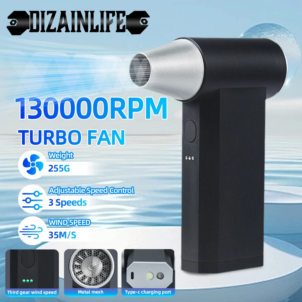 130000RPM Mini Turbo Jet Fan Portable Handheld Electric Air Blower Wind Speed Adjustable Turbo Violent Fan Dust Collector