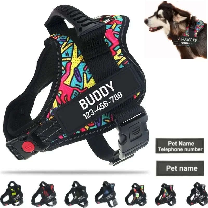 Personalised No Pull Dog Harness with Custom Name and Phone Number Heavy Duty Pet Vest To Prevent Tugging Pulling Choking Lost