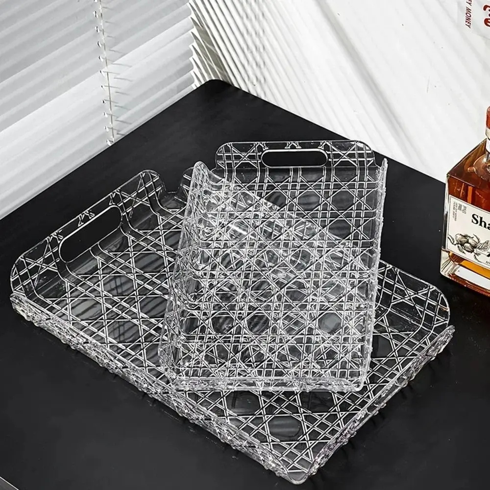 Household Rectangular Storage Tray Countertop Transparent Water Cup Storage Tea Tray Light Luxury Home Decoration Organizer Tray