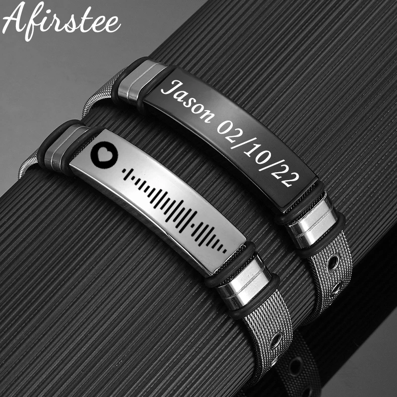 Afirstee Wrist Strap Chain Men's Lettering Leather Bracelet Stainless Steel Customized Engraved Nameplate Birthday Gift Jewelry