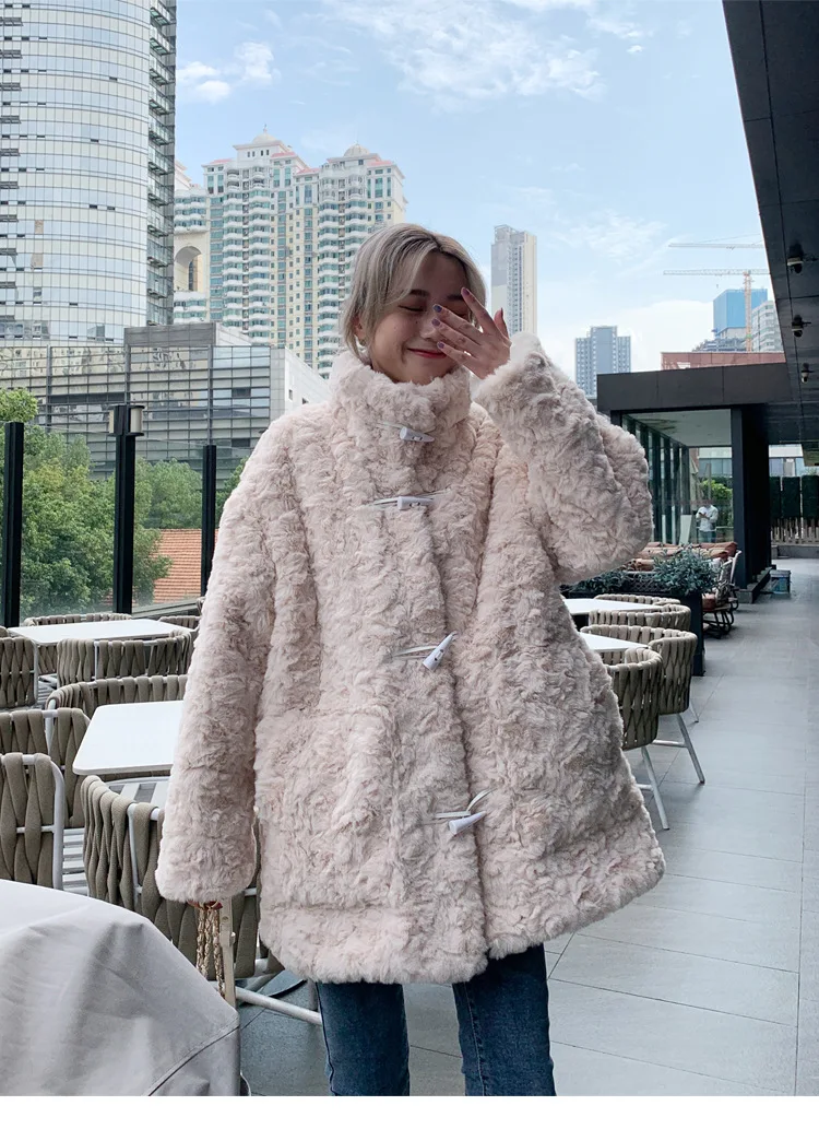 معطف متوسط الطول للنساء معاطف من الفرو الصناعي سترات سميكة ودافئة Y2k ملابس الشارع الشهير سترة أنيقة للعمل بياقة واقفة ملابس خارجية للخريف والشتاء #4