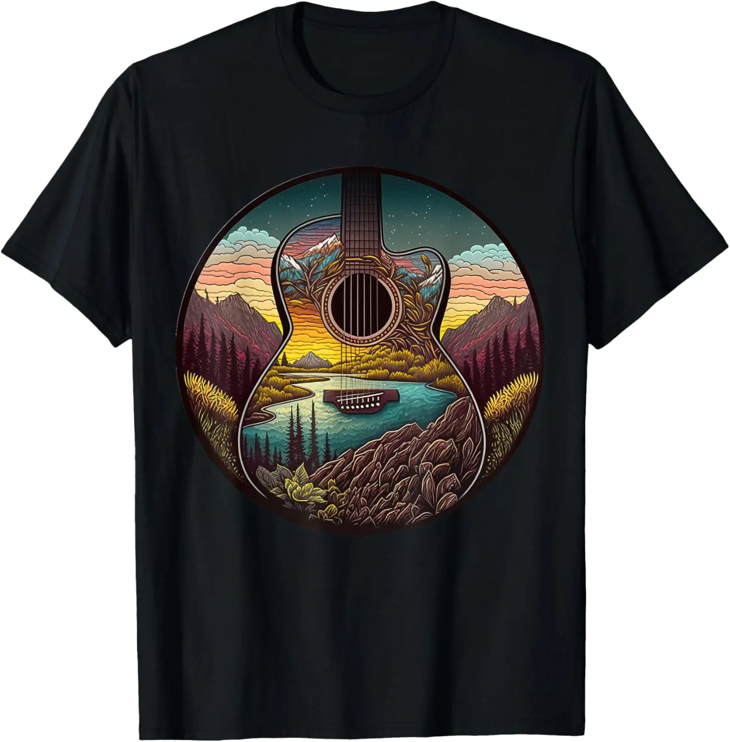 

Guitar Landscape Music Lover- Acoustic Guitar Player Graphic T-Shirt