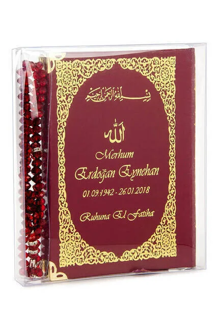 Name Printed Hardcover Yasin Book - Bag You-128 Pages - Rosary - Transparent Boxed - Red Color-religious Gift Set