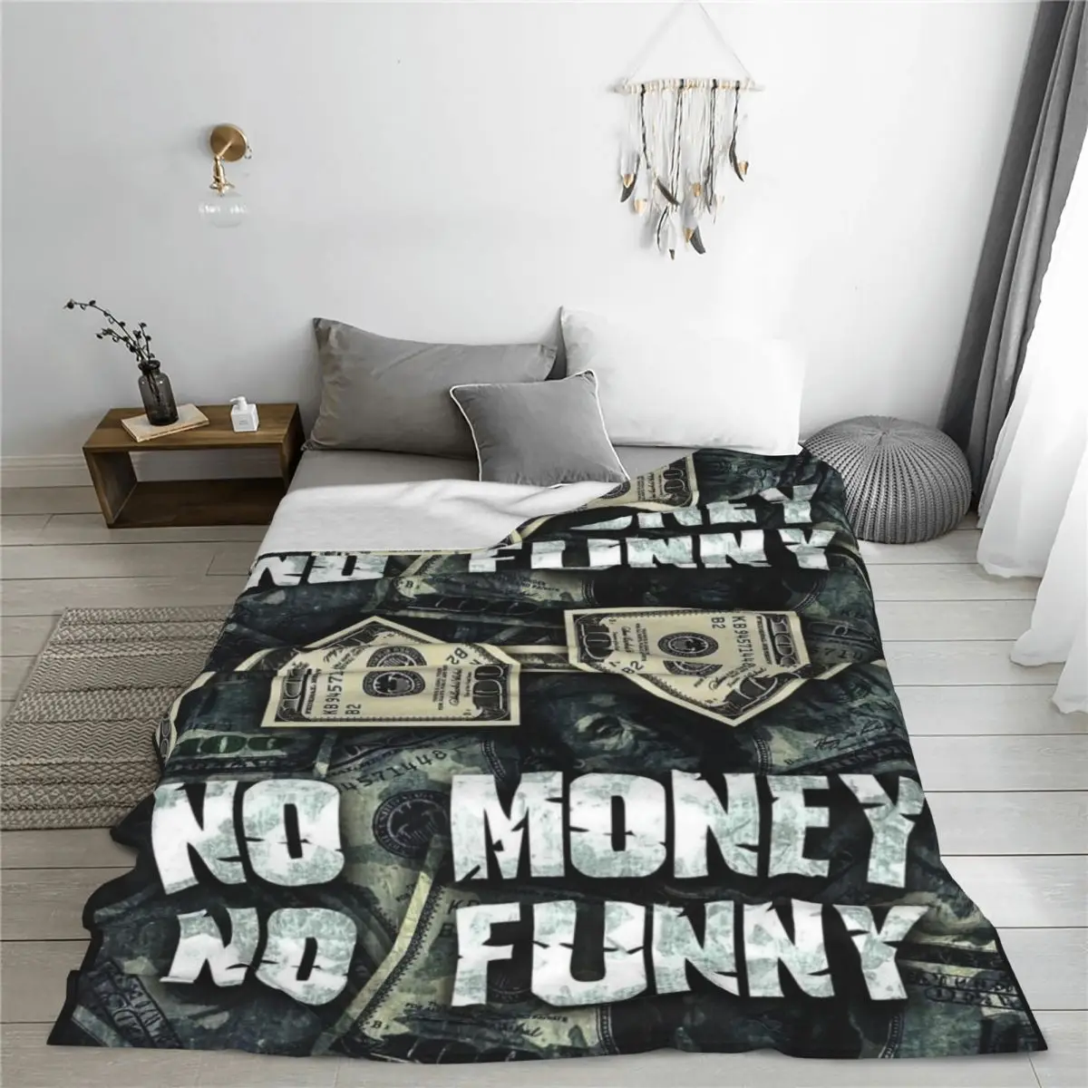 No Money No Funny Blankets Flannel dollar currency bill Ultra-Soft Throw Blankets for Bedroom Sofa Bedroom Quilt