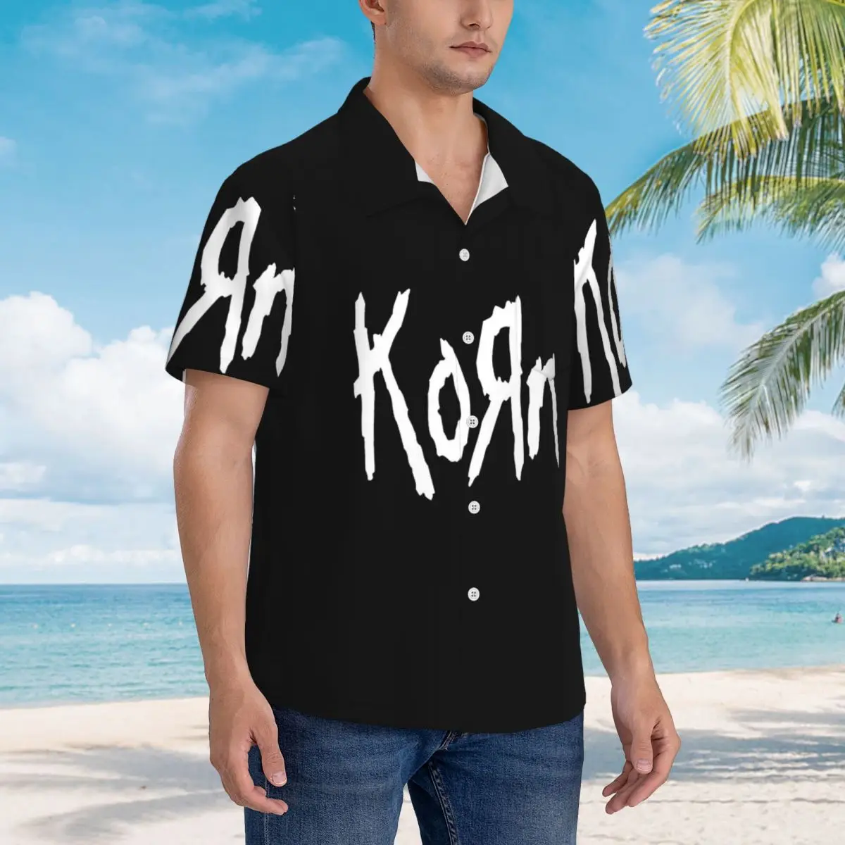 

Музыкальная рок-кун-группа, гавайские рубашки, забавная мужская рубашка с коротким рукавом для лета, пляжа, мужские топы с лацканами