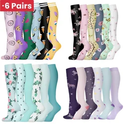 6Pairs Multi-color Compression Socks Long Golfs Tube Socks Men Women Over Knee Compress Socks Outdoor Running Nursing Calf Socks