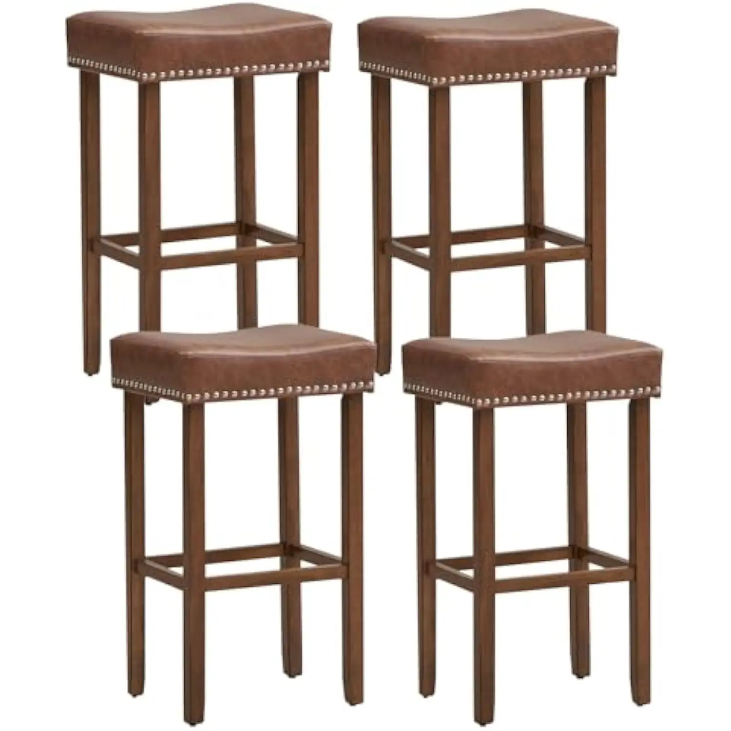 

Bar Stools Set of 4, 29.5 Saddle-Shaped Kitchen Stools, PU Leather Bar Height Saddle Stools w/Footrests, Rubberwood Frame Upho