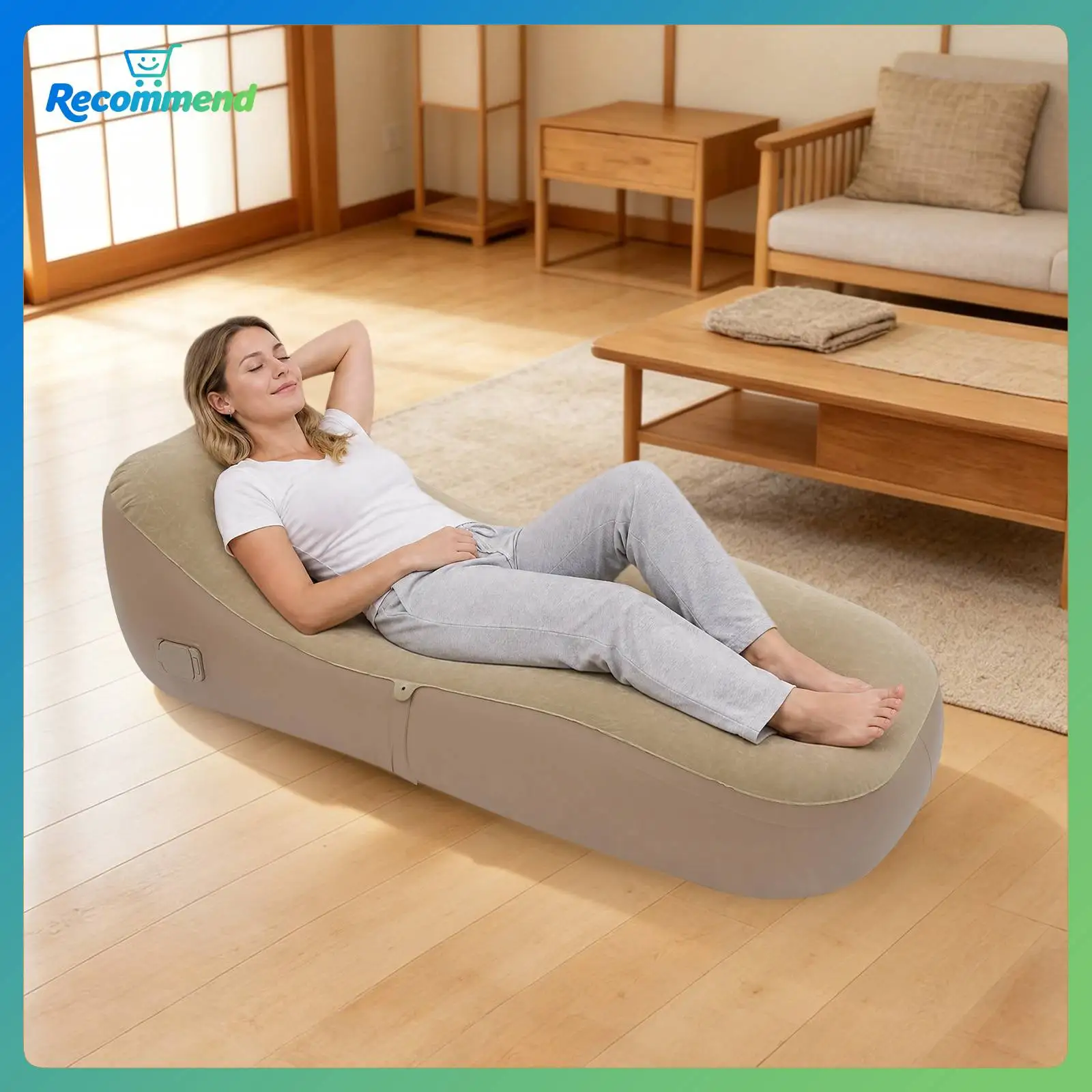 Letto gonfiabile, divano gonfiabile, letto gonfiabile per auto e SUV, superficie in tessuto floccato, resistente fino a 150 kg, portatile per campeggio, giardino, viaggi, color kaki.