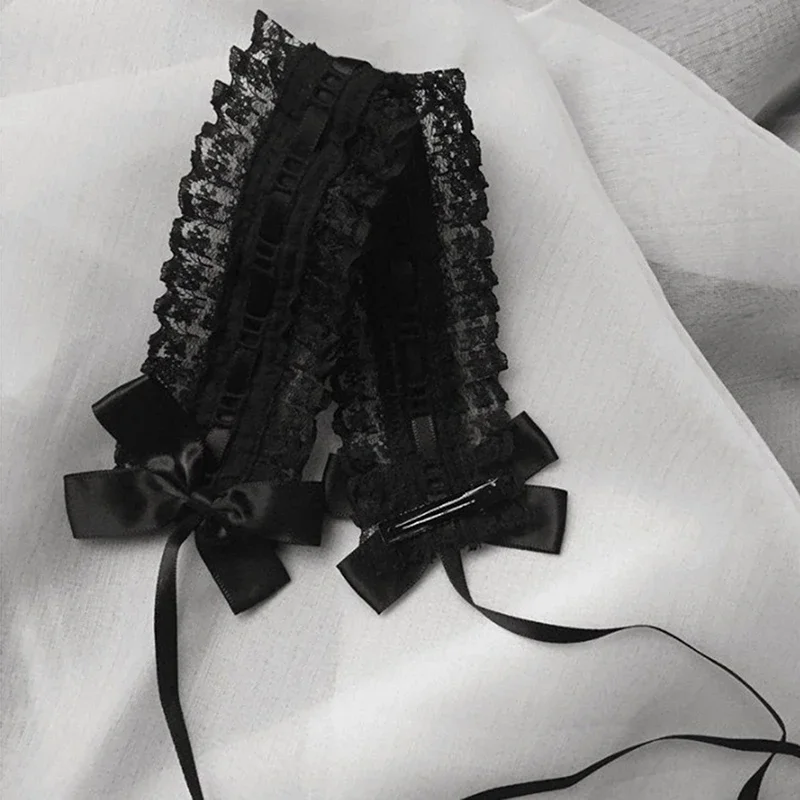 1PC Lolita increspato fascia dolce stella ricamo nastro di pizzo fiocco fascia per capelli con forcine Anime cameriera cosplay copricapo copricapo