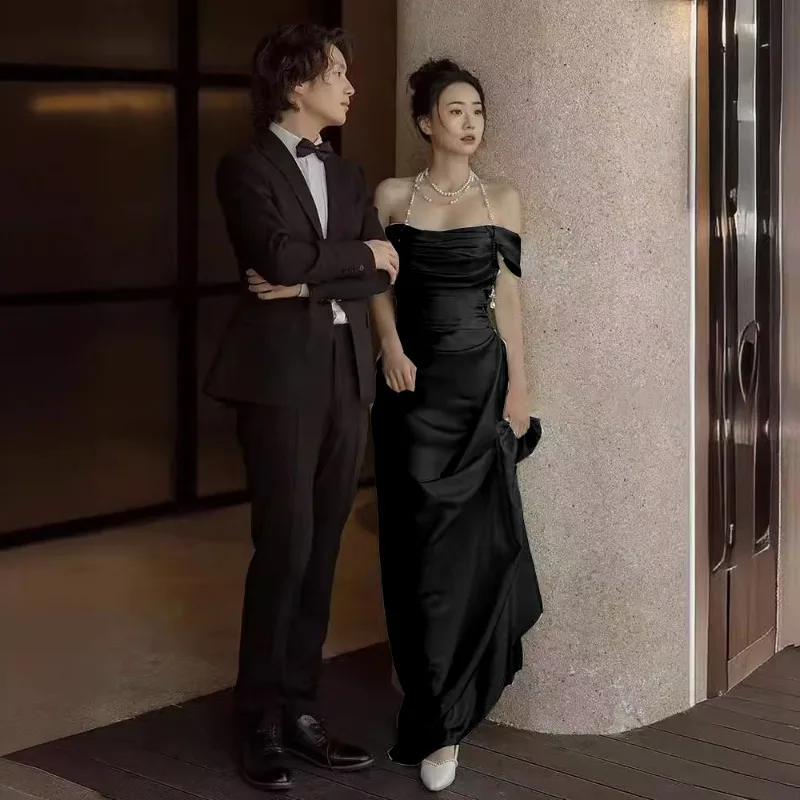 GIYSILE Customized Simple White Fragrant Wind Light Wedding Dress 2025 New One-shoulder Satin High Sense Shoulder Short Sleeves