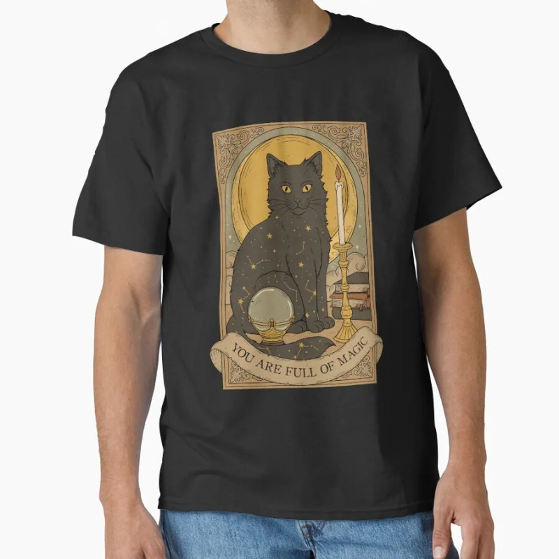 

Full of Magic Vinage Tarot Card Cat Funny magical cats cute pet Gift T shirt for men large size Adult Tops S-6XL mens clothing