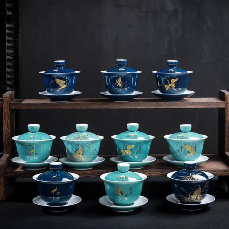 

Фарфоровый кран Sancai Gaiwan с узором кунг-фу, заварник для чая, 200 мл, кухонная чайная посуда, керамический инструмент для питья поделки
