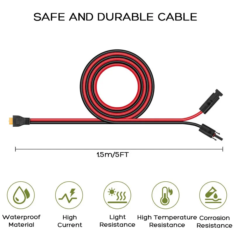 12AWG 1.5m/5Ft Solar Panel Connector to XT60 Cable for ALLPOWERS R600 S2000 Ecoflow River Delta Bluetti Solar Generator etc.