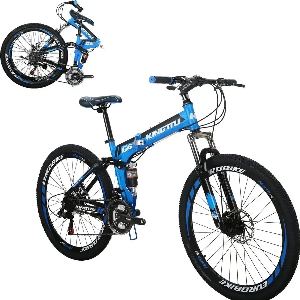 26 Full Suspension 21-Speed Mountain Bike for Men and Women (Blue)