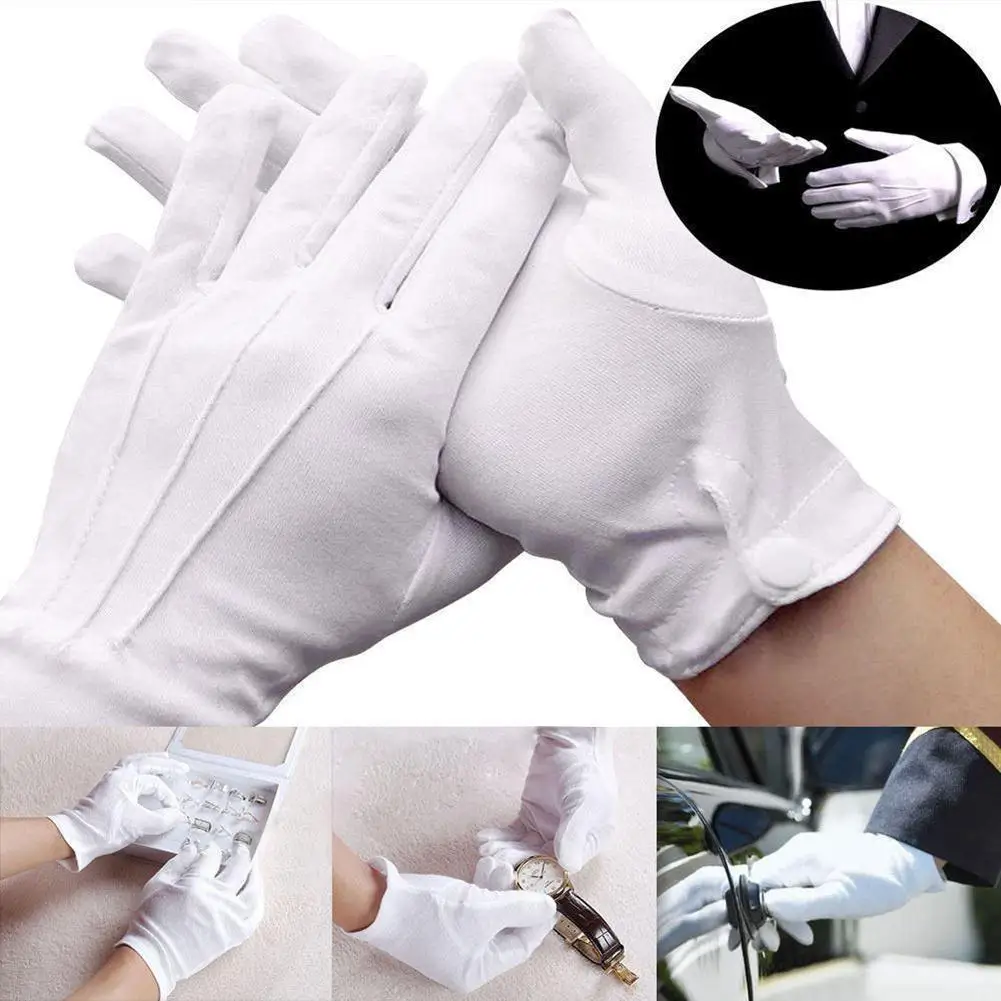 Cotton Polyester White Gloves High Quality Safety Protection Work Gloves Thin Section Driving Security Plus Long Button Work