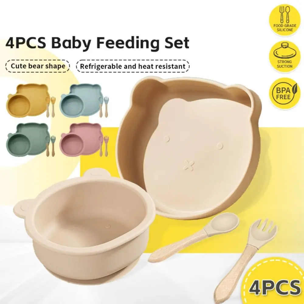 

Cartoon Bear Baby Weaning Dishes Set Anti-Slip Shatter-proof Baby Silicone Sucker Plate Easy Clean Portable Children's Tableware