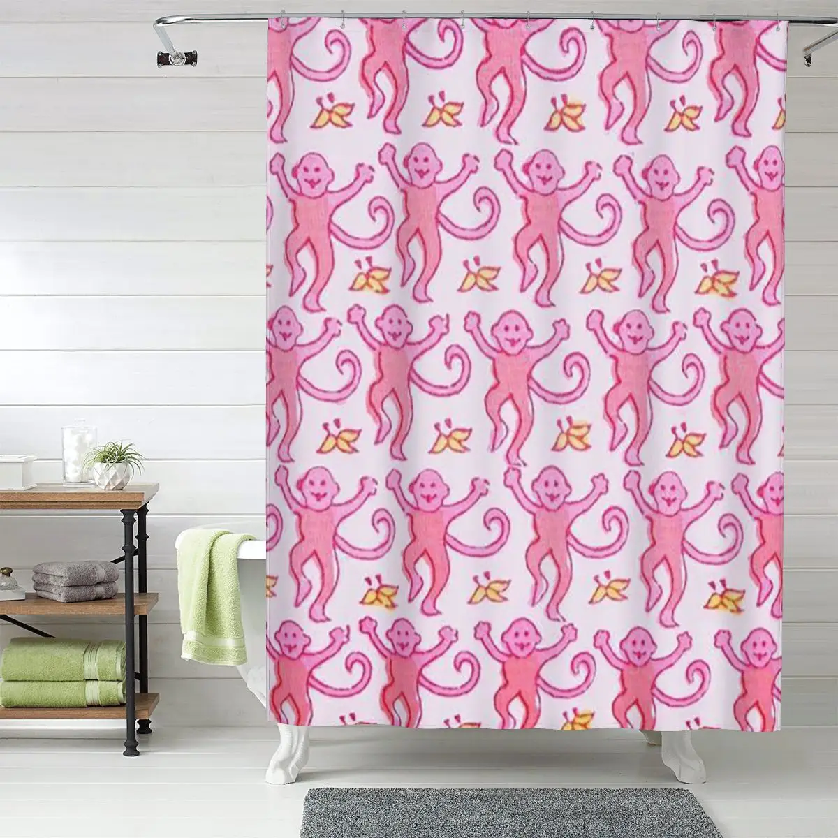 

Водонепроницаемая шторка для ванной Preppy Roller Monkeys Rabbit Anime из полиэстера с крючками