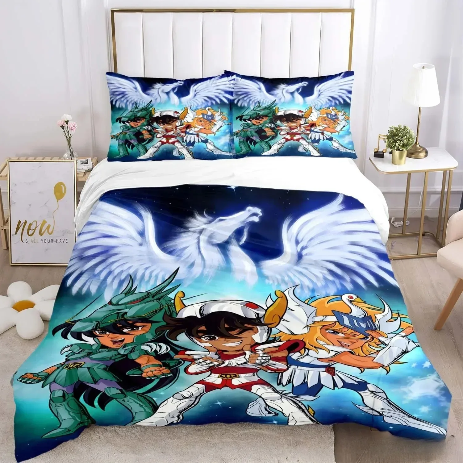 Exquisite 3D Saint Seiya Wallpaper Anime Digital Printing Bedding Set Duvet Cover Comforter Bed Youth Kids Girl Boys Gift