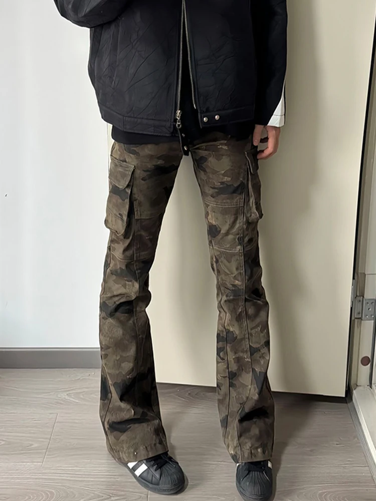 

American Retro Camouflage Work Pants Men's High Street Vibe Pants Handsome Trendy Brand Flared Jeans Straight Leg Fit