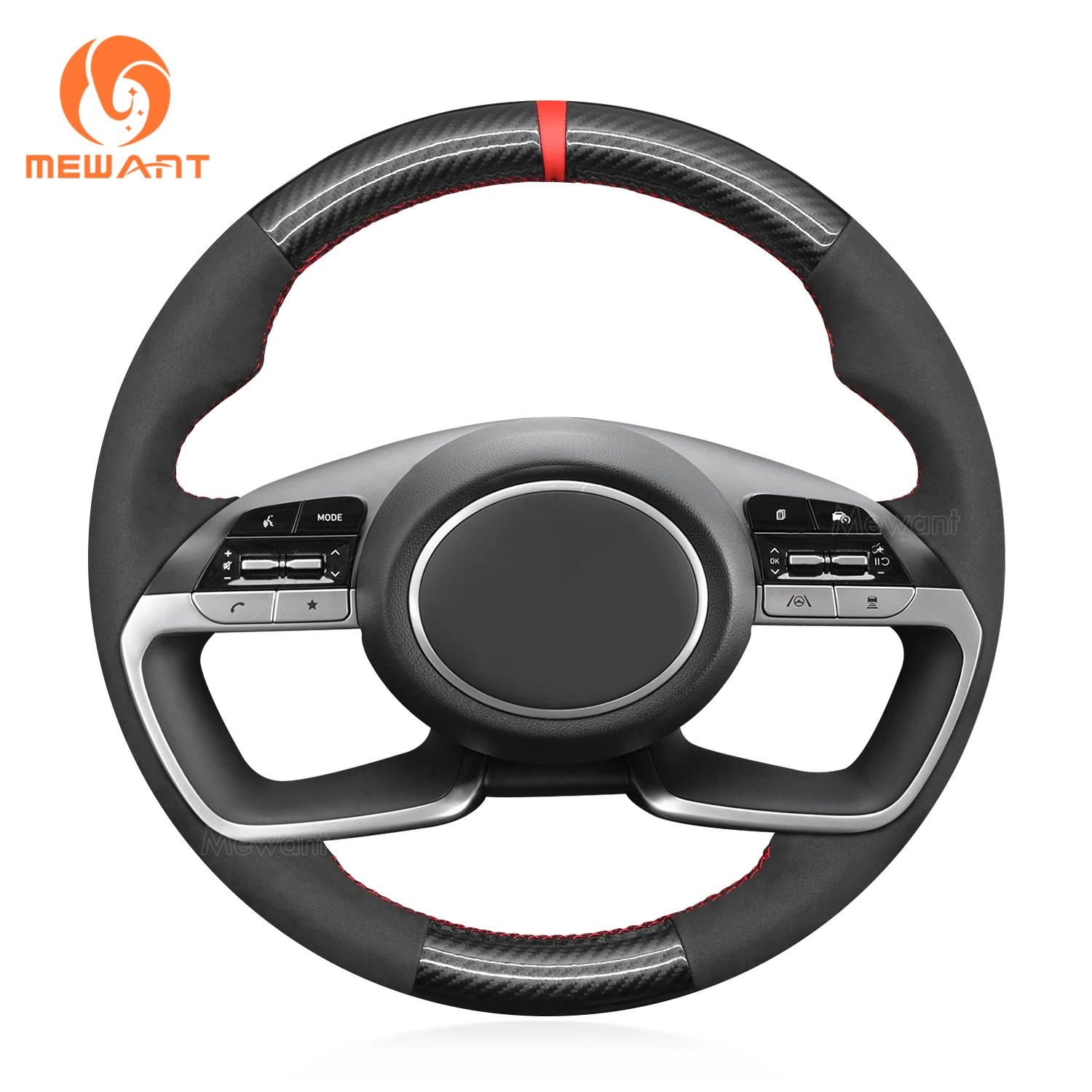 MEWANT Black suede Leather Car Steering Wheel Cover for Hyundai Tucson Tucson IV i20 III Bayon i30 Sedan (Active/Elite)2020-2023