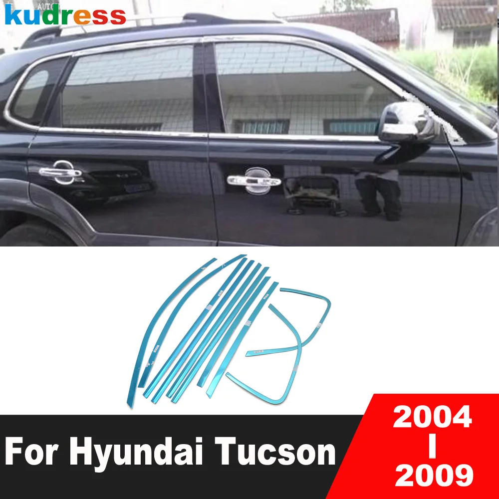 For Hyundai Tucson 2004 2005 2006 2007 2008 2009 Stainless Steel Window Frame Sill Trims Molding Strips Car Accessories 10pcs