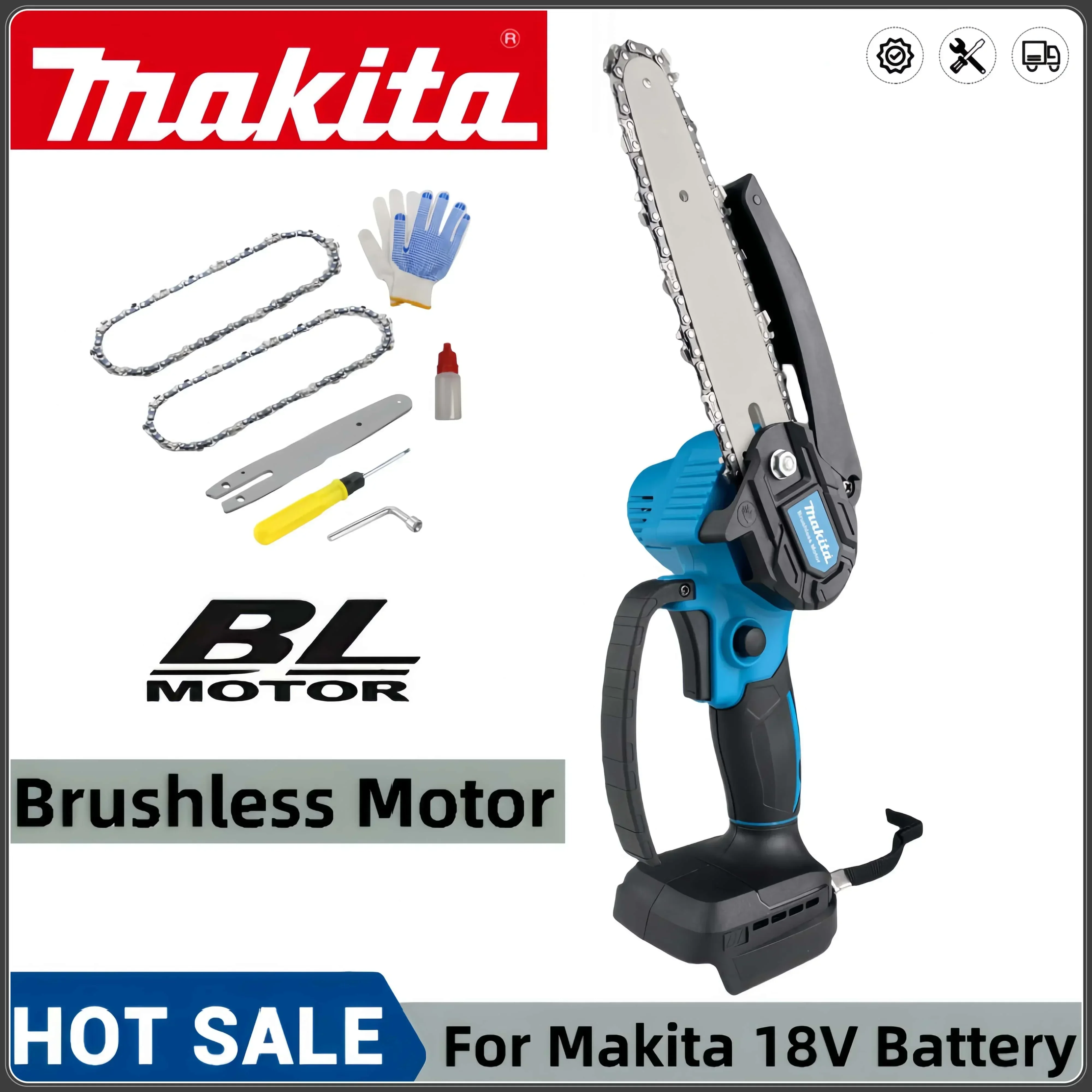 Makita Electric Chain 6in Saw With Battery Woodworking Pruning One-handed Garden Tool Rechargeable Small Wood Spliting Chainsaw