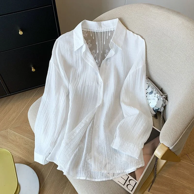 

Summer Women Fashion Long Sleeve Sunscreen Shirt Korean Female Lace Hollow Out Sun Protection Shirt Ladies Thin Cardigan Blouse