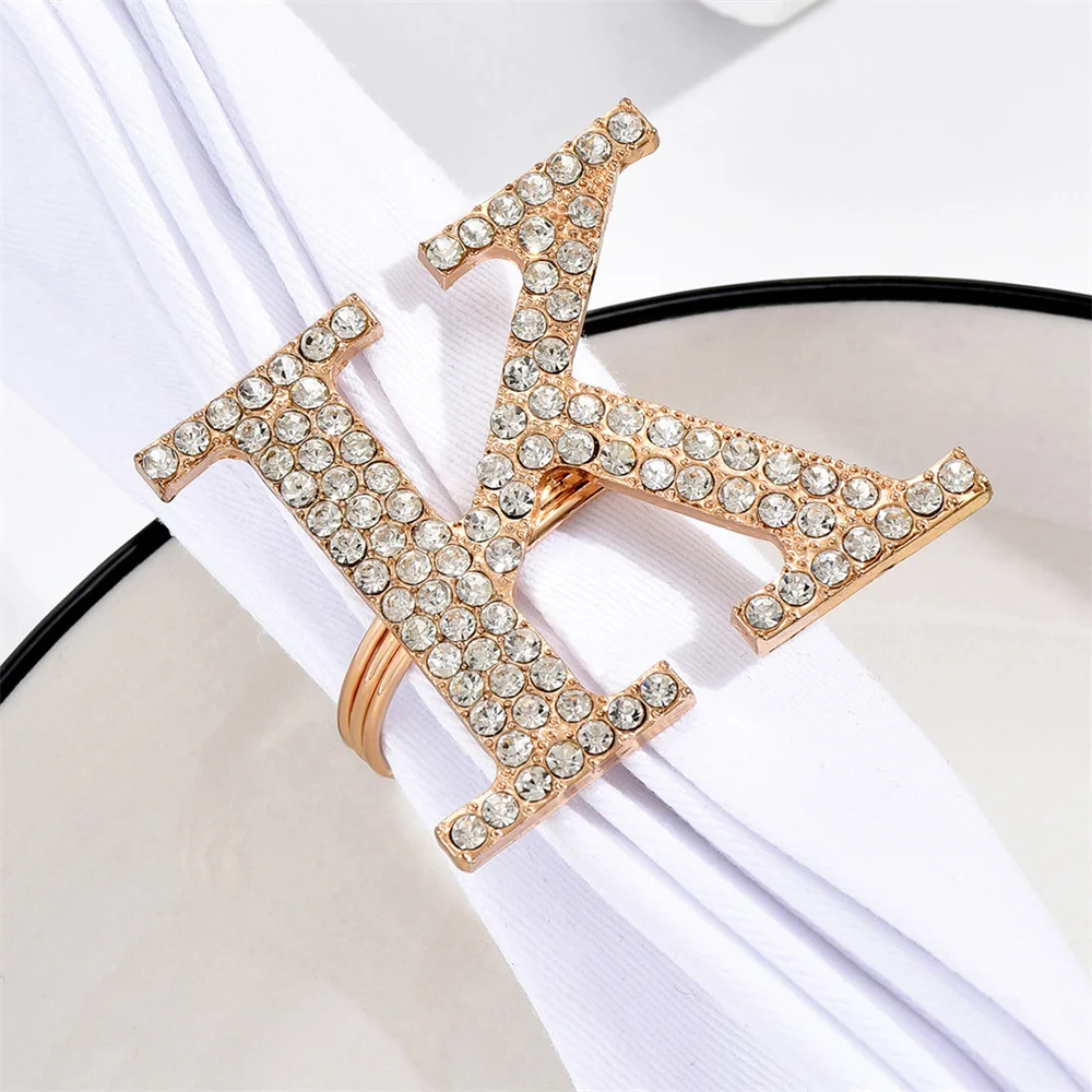 6 / PCS new diamond inlaid English letter napkin ring Napkin Ring Hotel Restaurant towel buckle ornaments free of shipping