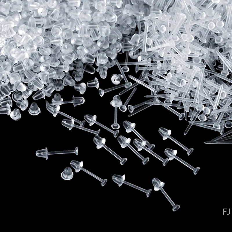 

[YU] 100 шт. пластиковые стойки для сережек и задняя часть, прозрачные шпильки для ушей и задние серьги-ушники
