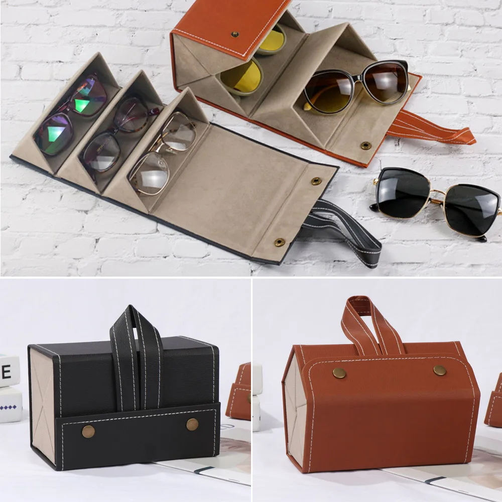 Organizer Travel Folding Sunglasses PU Leather Case Eyeglasses Storage Display 2/3/4/5/6 Multi-slot Fashion Portable Glasses