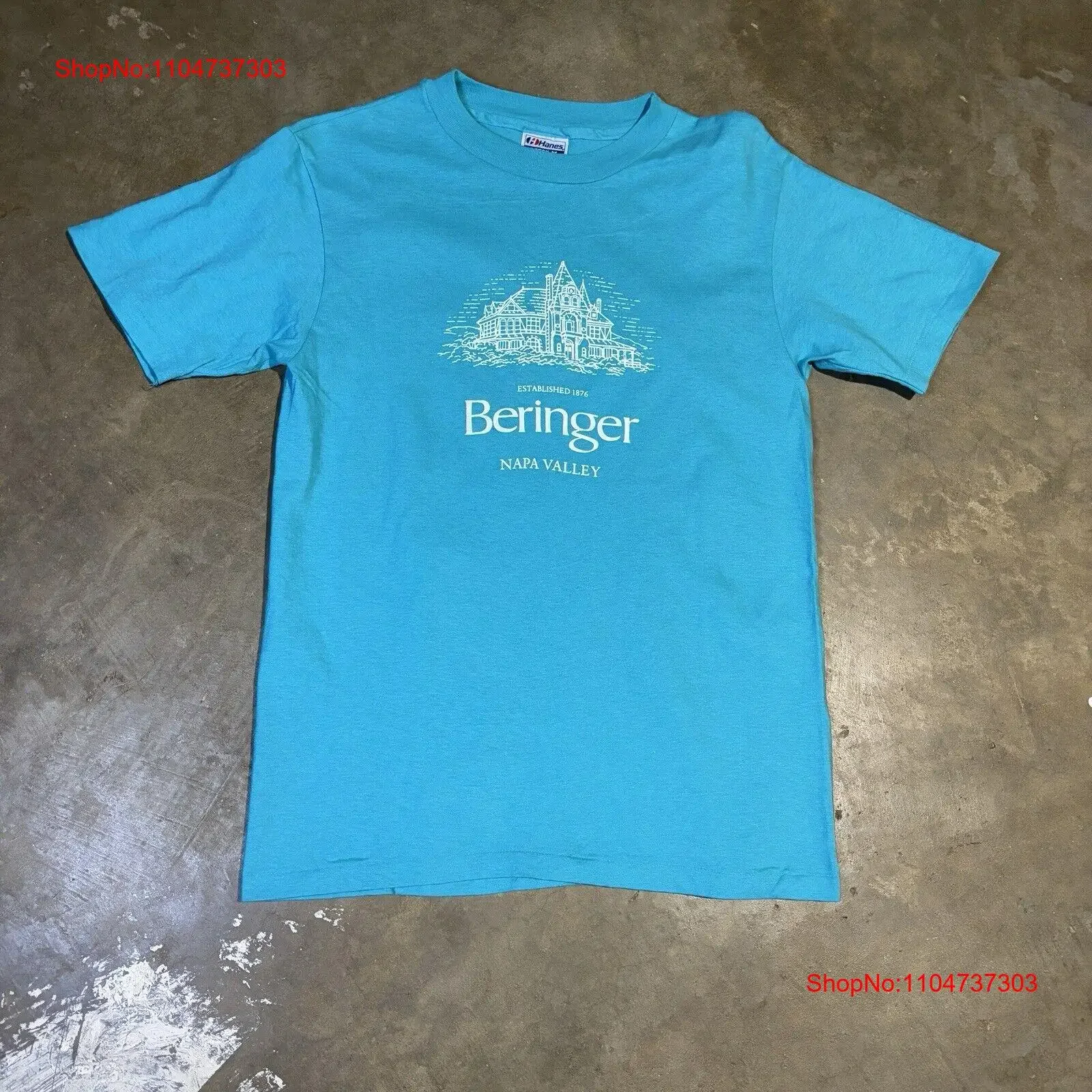 Camiseta Vintage Beringer Vineyards Napa Valley para hombre S M Aqua vintage lavada homme elegante y cómoda gráfico de moda