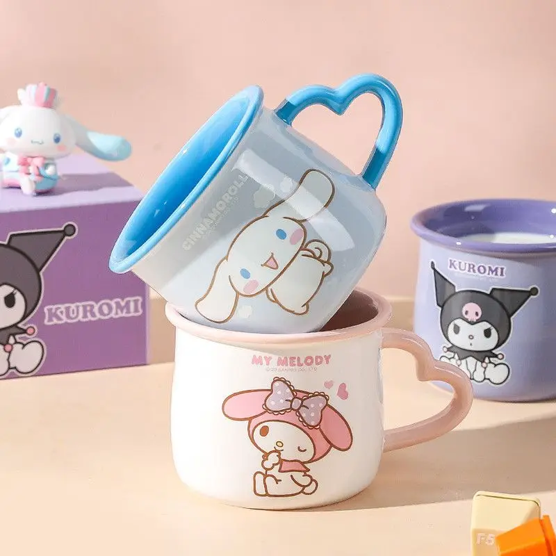 

Чашка Sanrio, керамическая кружка для девочек, милая kuromi My melodyCinnamoroll, аниме, детская чашка для воды, домашняя чашка для завтрака, молока, кофе, подарок