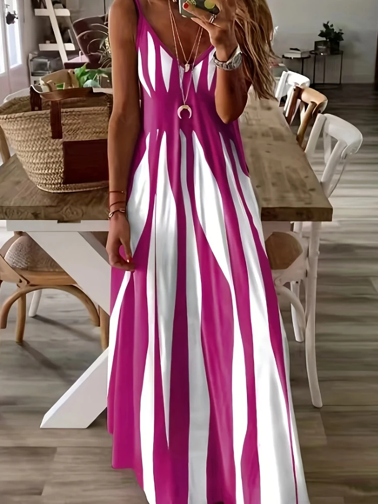 

Targeted printed spring/summer new V-neck long dress Summer new casual camisole printed V-neck sleeveless dress